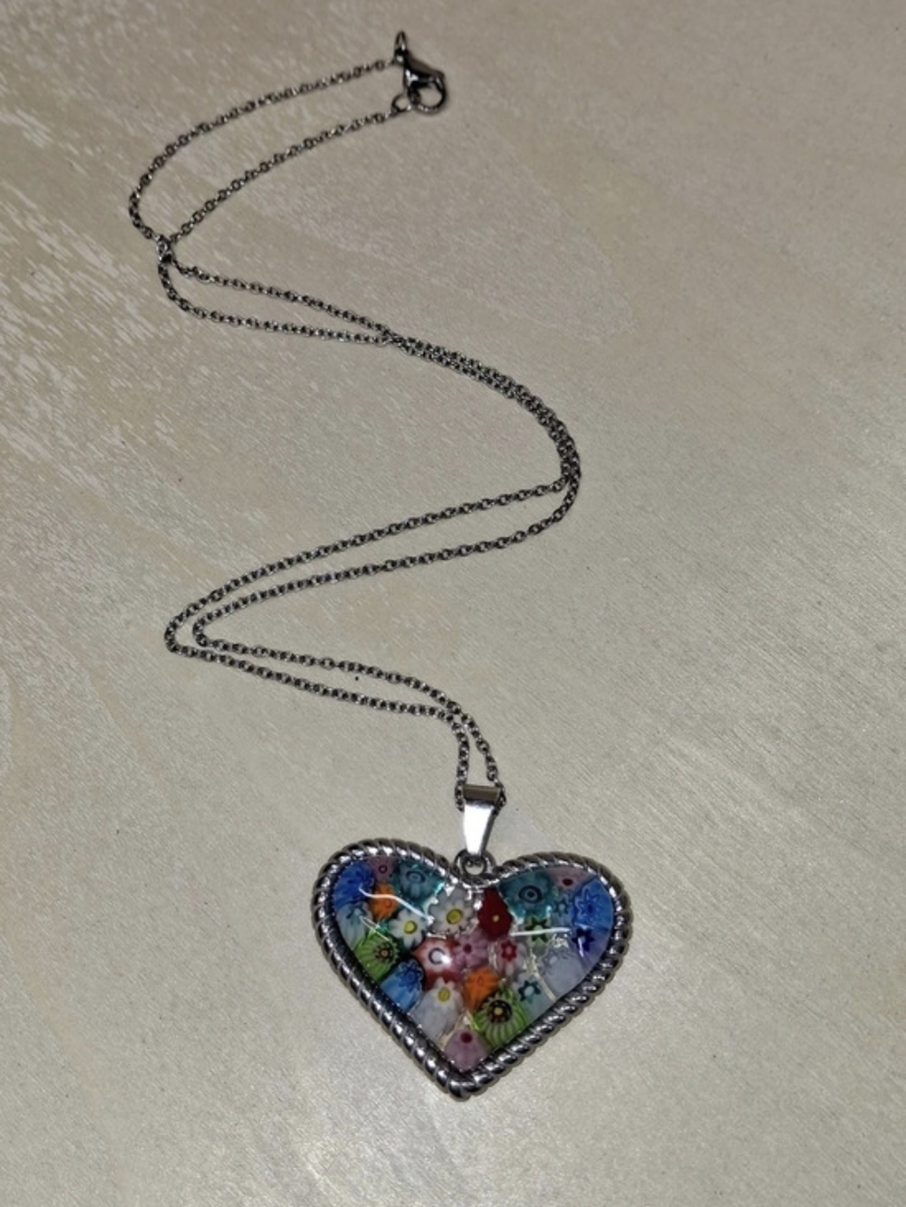 Heart Millefiori Pendant Necklace in Silver & Multicolor
